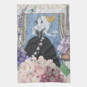Blue Elegant Woman Floral Fancy Gown  Tea Towel