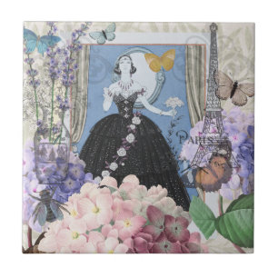 Blue Elegant Woman Floral Fancy Gown  Tile
