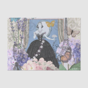 Blue Elegant Woman Floral Fancy Gown  Tissue Paper
