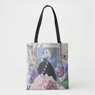 Blue Elegant Woman Floral Fancy Gown  Tote Bag