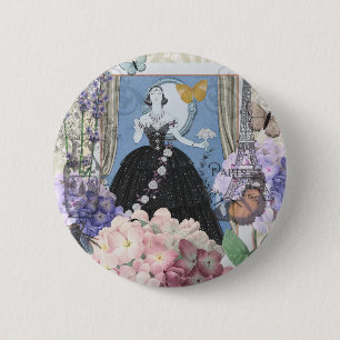 Blue Elegant Woman Floral Gown Dressy 6 Cm Round Badge