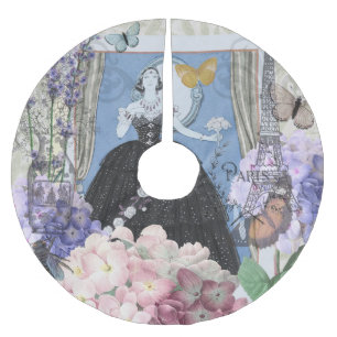 Blue Elegant Woman Floral Gown Dressy Brushed Polyester Tree Skirt