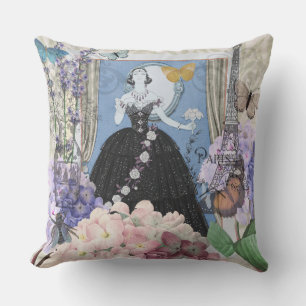 Blue Elegant Woman Floral Gown Dressy Cushion