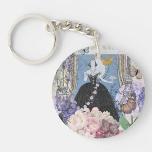 Blue Elegant Woman Floral Gown Dressy Key Ring