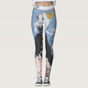 Blue Elegant Woman Floral Gown Dressy Leggings