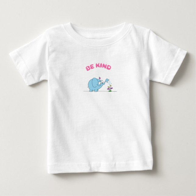 Blue Elephant And Beautiful Flowers Be Kind  Baby T-Shirt (Front)