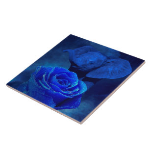Blue Elephant and Rose Tile