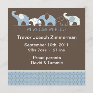 Blue Elephant Baby Annoucement without Photo Announcement