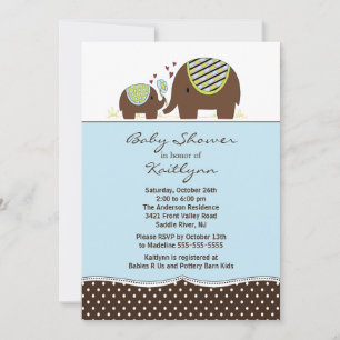 Blue Elephant  & Baby Boy Baby Shower Invitation
