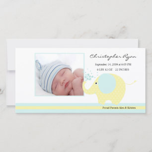 Blue Elephant Baby Boy Birth Annoucement Announcement