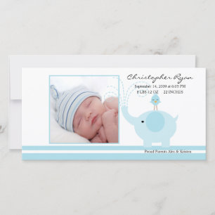 Blue Elephant Baby Boy Birth Annoucement Announcement