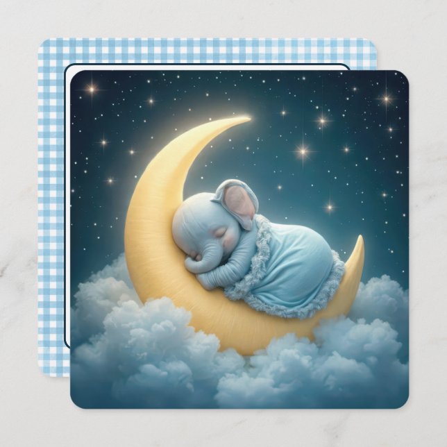 Blue Elephant Baby Boy Shower Invitation (Front/Back)