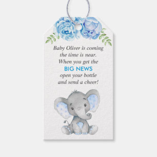 Blue Elephant Baby Boy Shower Mini Bottle Favour Gift Tags