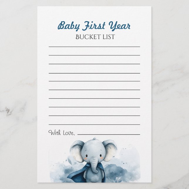 Blue Elephant Baby First Year Bucket List Flyer (Front)