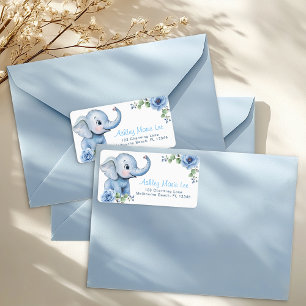 Blue Elephant Baby Shower Address Label – Elegant 