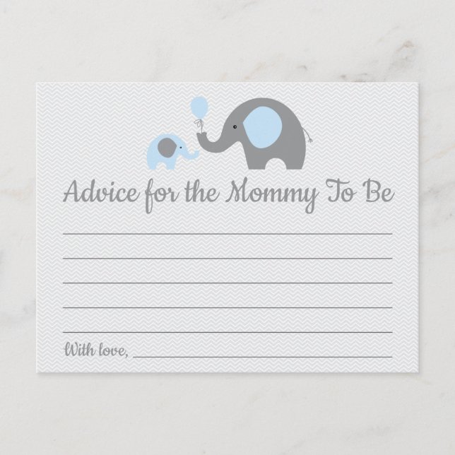 Blue Elephant Baby Shower Advice for Mum Cards (Front)