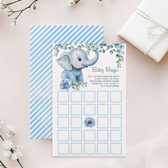 Blue Elephant Baby Shower Bingo Game – Watercolor  (Baby Bingo)