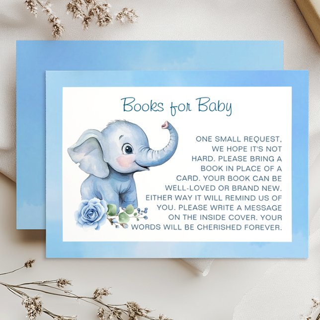Blue Elephant Baby Shower Book Request Card – Cute (Books for Baby Card)