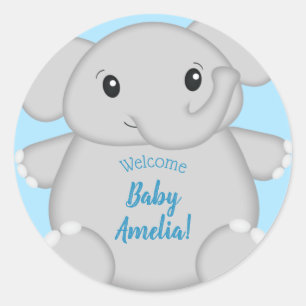 Blue Elephant Baby Shower Classic Round Sticker
