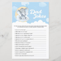 Blue Elephant Baby Shower Dad Jokes Game