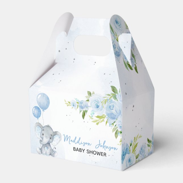 Blue Elephant Baby Shower Favour Box (Front Side)