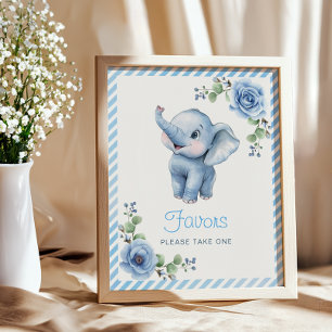 Blue Elephant Baby Shower Favour Sign – Watercolor