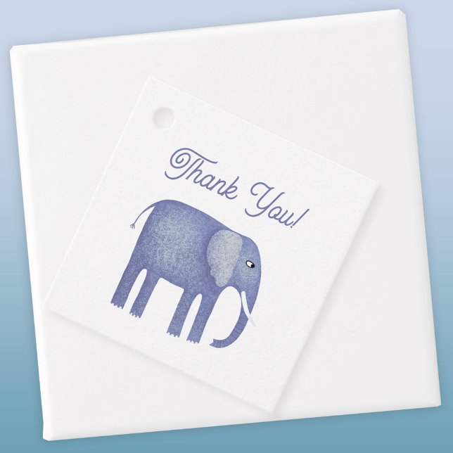 Blue Elephant Baby Shower Favour Tags (Blue elephant thank you favor tag)