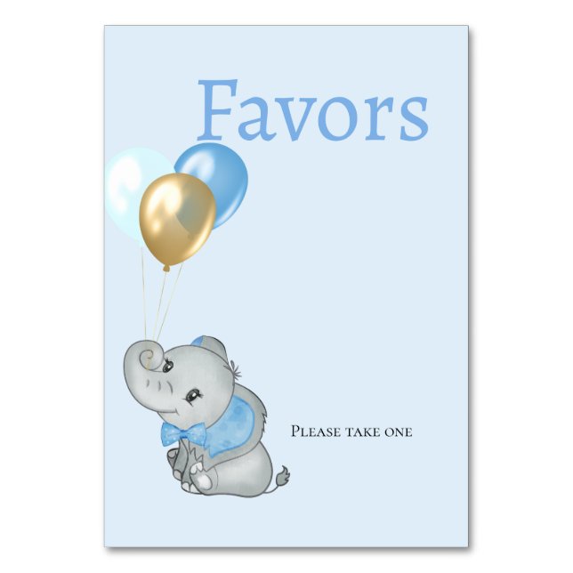 Blue Elephant Baby Shower Favours Card  (Front)