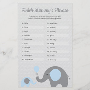 Blue Elephant Baby Shower Finish Mummy's Phrase Flyer