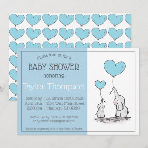 Blue Elephant Baby Shower Invitation