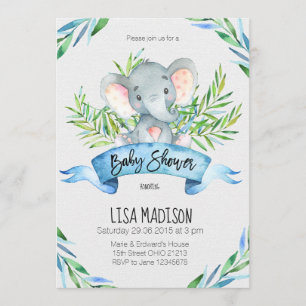 Blue elephant Baby Shower Invitation
