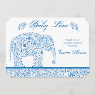 Blue Elephant Baby Shower Invitation