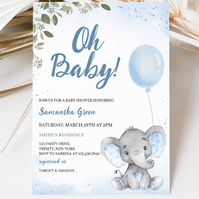 Blue Elephant Baby Shower Invitation (Creator Uploaded)