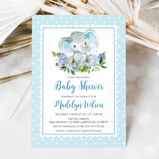 Blue Elephant Baby Shower Invitation