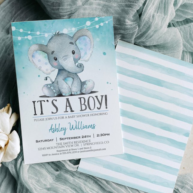 Blue Elephant Baby Shower Invitation, Boy Invitation (Creator Uploaded)