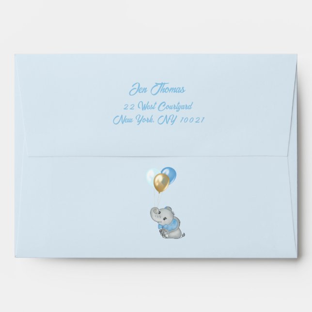 Blue Elephant Baby Shower Invitation Envelope (Back (Top Flap))