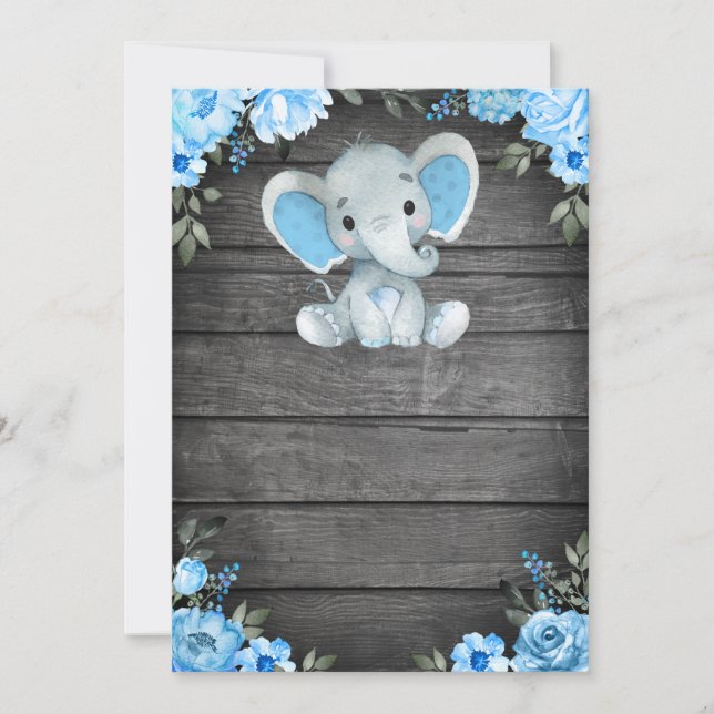 Blue Elephant Baby Shower invitation template  (Front)