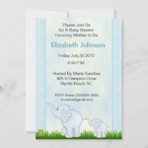 Blue Elephant Baby Shower Invitations