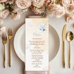 Blue Elephant Baby Shower Menu Card Cloud Stars