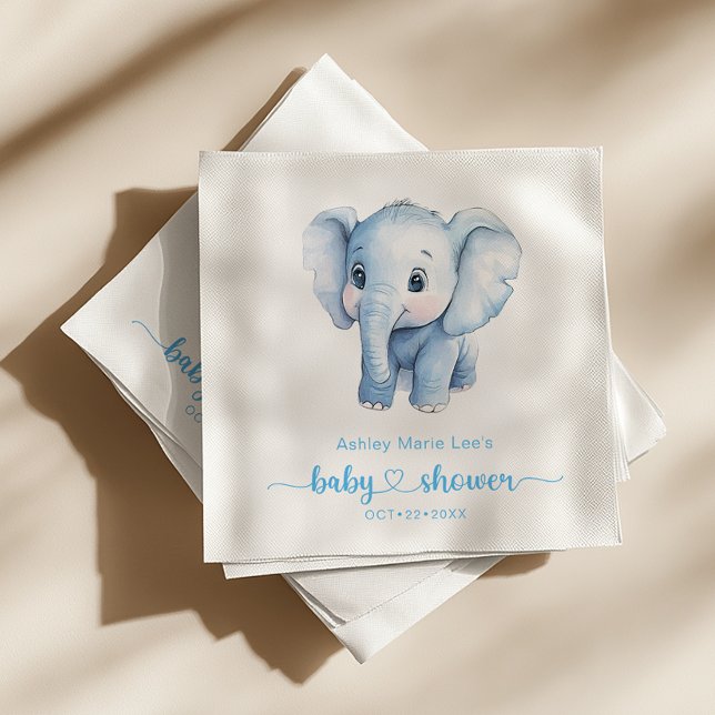 Blue Elephant Baby Shower Napkins – Watercolor Jun (Elephant Baby Shower Napkins)