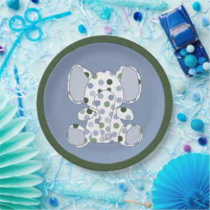 Blue Elephant Baby Shower Paper Plate