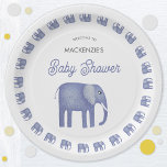 Blue Elephant Baby Shower Paper Plate<br><div class="desc">Featuring a cute blue watercolor elephant design,  perfect for an animal lover's baby shower celebration.  You can easily customise this design to your liking by changing the text.  Original art by Nic Squirrell.</div>