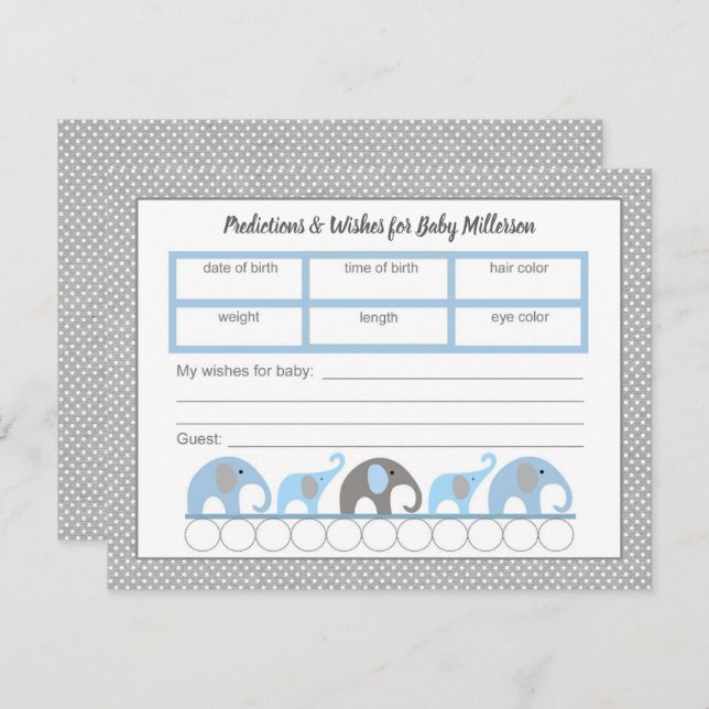Blue elephant Baby Shower Predictions game Invitation (Front/Back)