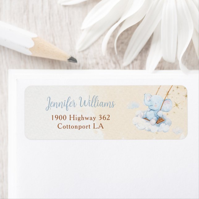 Blue Elephant Baby Shower Return Address Label (Insitu)