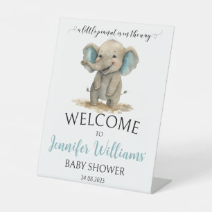Blue elephant baby shower Welcome Pedestal Sign