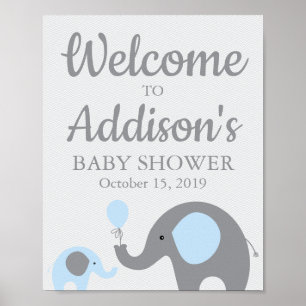 Blue Elephant Baby Shower Welcome Sign Poster