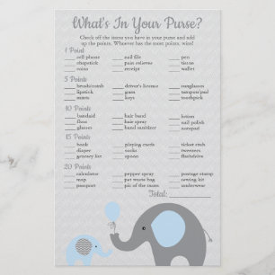 Blue Elephant Baby Shower What's in Your Purse Flyer