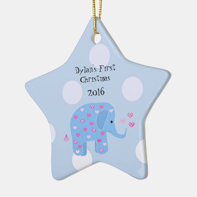 Blue Elephant Baby's First Christmas Ceramic Tree Decoration (Left)