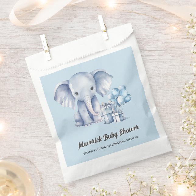 Blue Elephant & Balloon Baby Shower  Favour Bags (Clipped)