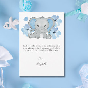 Blue Elephant Balloon Flower Baby Boy Baby Shower  Thank You Card